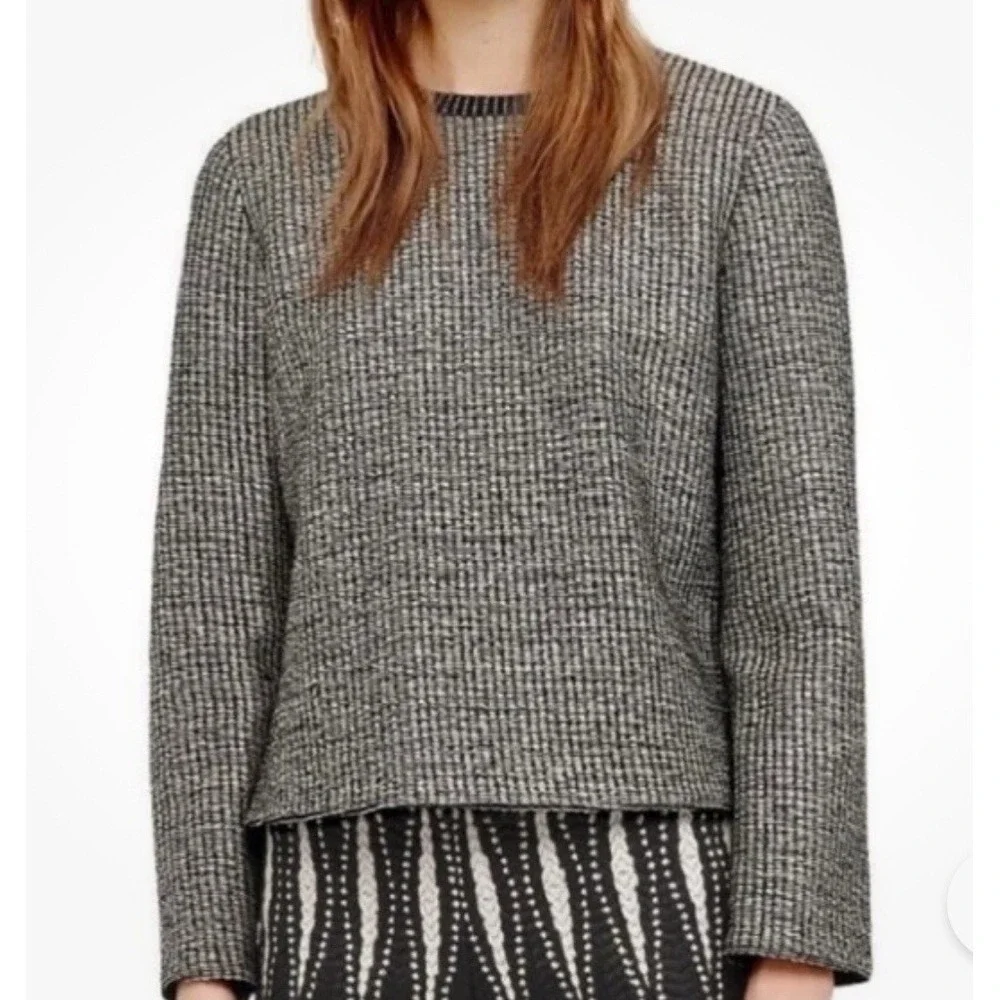 Tory Burch Raffia Sweater Black & Cream Crew Neck Zip Womens Sz Small Petite - Picture 4 of 16